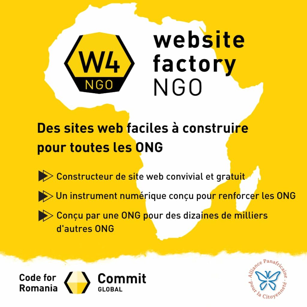 Website Factory NGO vers l’Afrique ce projet tripartite porté par Code For Romania/COMMIT GLOBAL et l’APC.